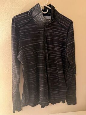 Columbia Women's Black and Gray Striped Half-Zip Top